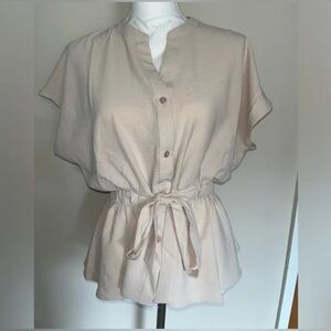 Timing Beige Button-Down Blouse